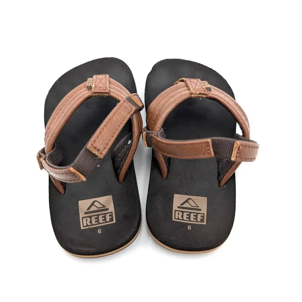 Reef Little Ahi Flip Flop Sandals Slingback Strap Little Kids Brown Sz US6 EU22